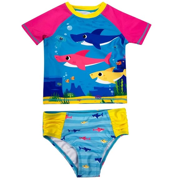 Baby Shark Toddler Girls Rashguard 2 Piece Swim Set Tankini Size 2T  NWT - Picture 1 of 3